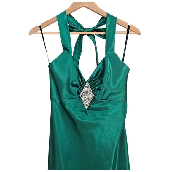 Women's - Jessica McClintock for Gunne Sax Green Satin Formal Gown, Size 7/8 - Picture 3 of 16